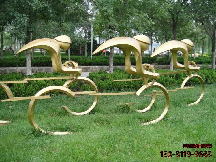 自行車賽車雕塑_不銹鋼抽象景觀