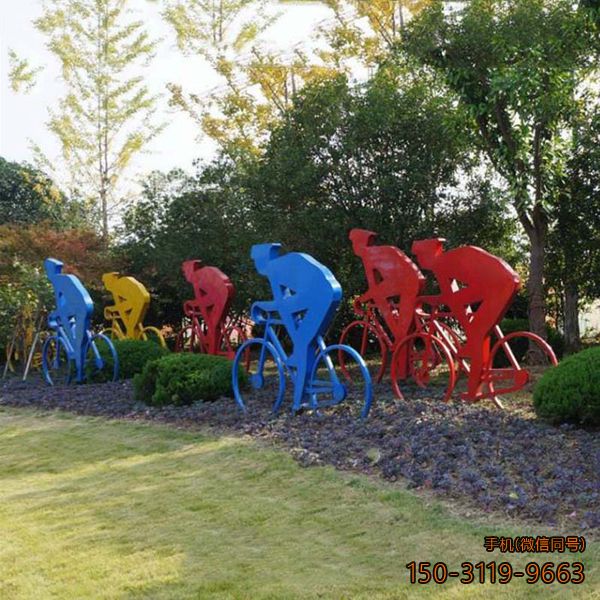 玻璃鋼騎行人物剪影_體育公園運動人物擺件雕塑