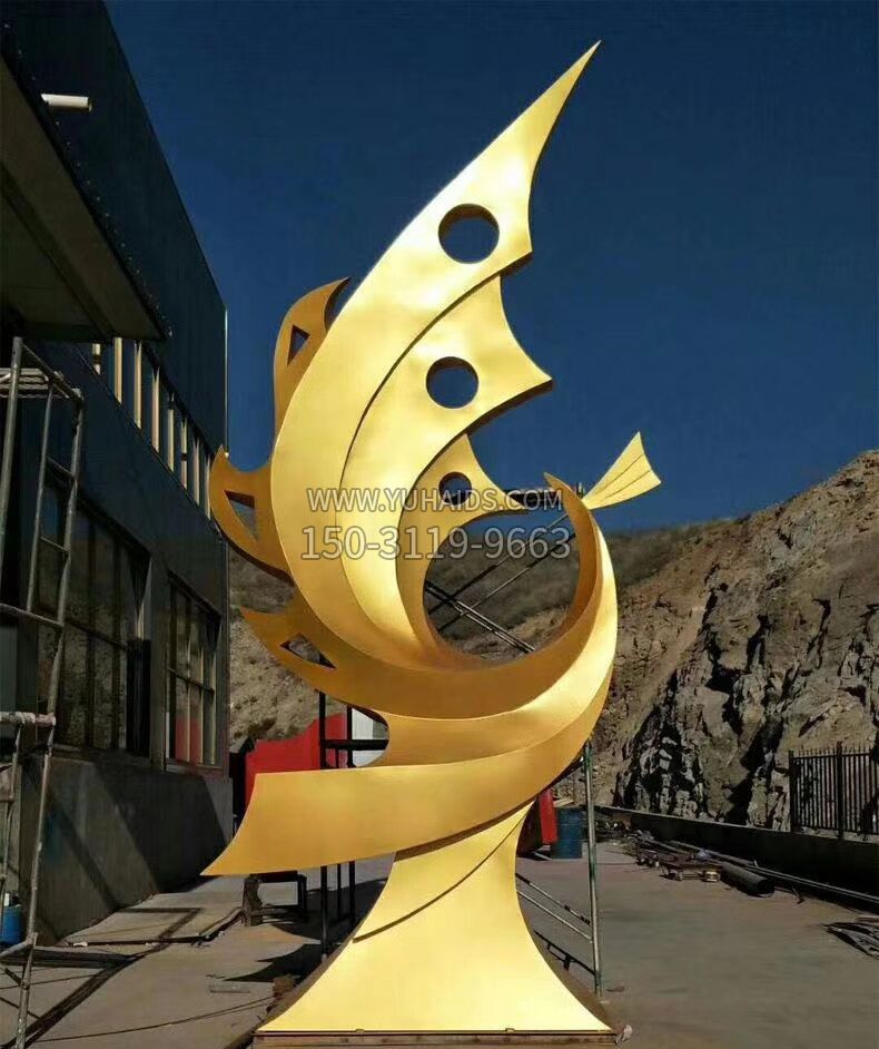 黃色抽象鳳凰景觀雕塑，不銹鋼烤漆企業園林廣場動物雕塑景觀