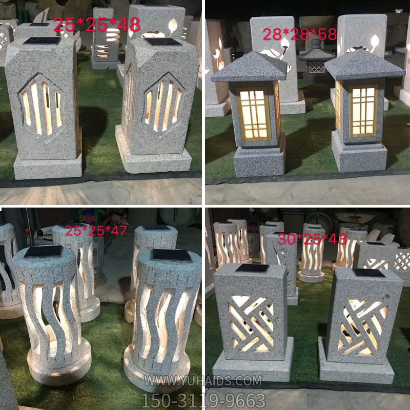 酒店公園擺放太陽能石燈籠現代風大理石擺件草坪燈雕塑