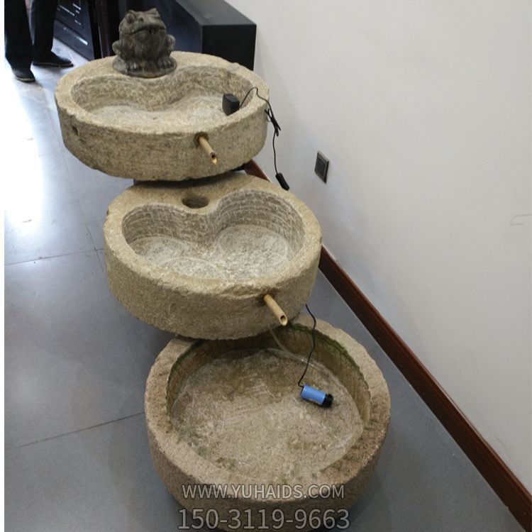 公司室內擺放老舊石槽石頭花盆石缸水槽流水景觀組合牛馬豬槽石磨擺件雕塑