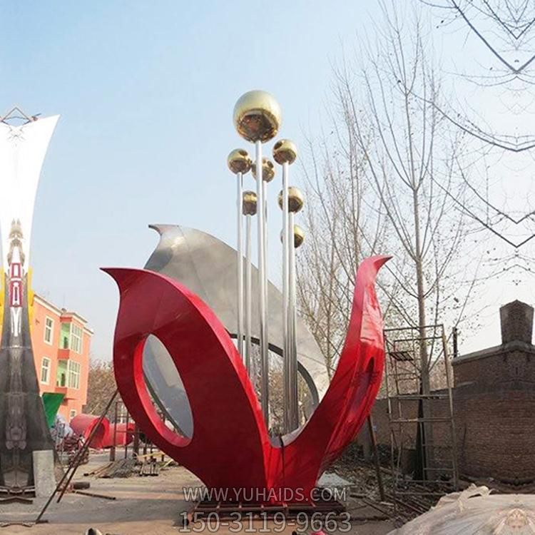 廣場大型不銹鋼創意花蕊雕塑擺件