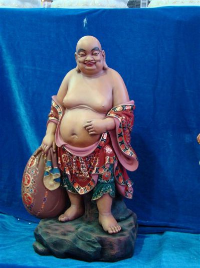 玻璃鋼彩繪拿包袱的大肚子彌勒佛 十八羅漢雕塑