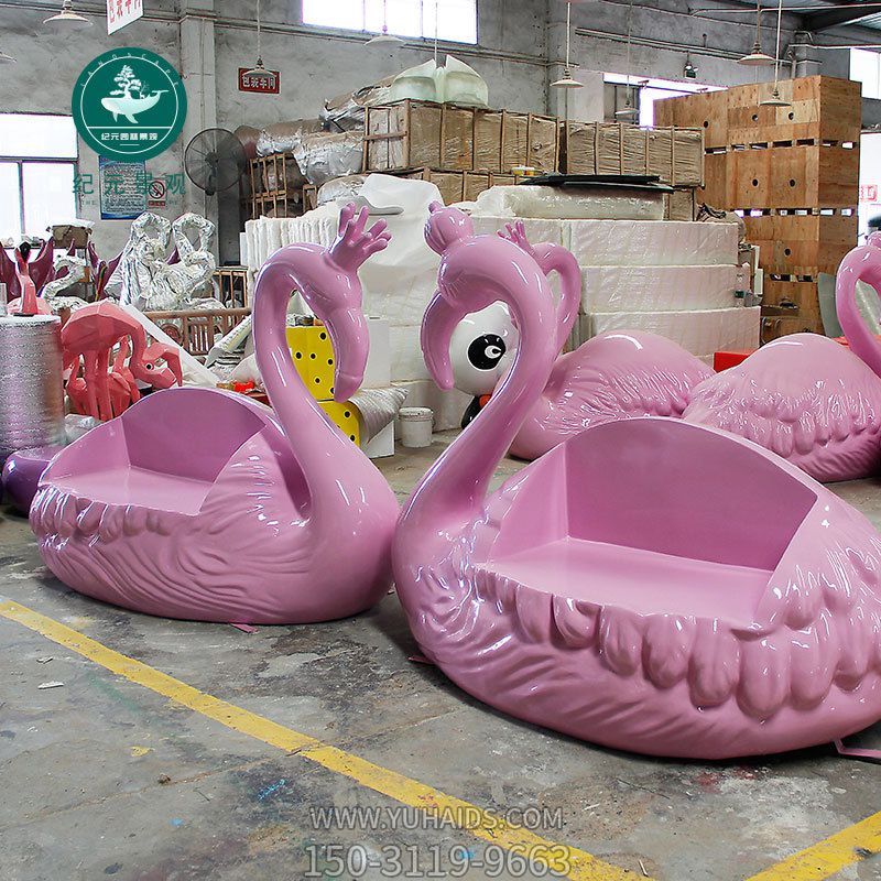 游樂場玻璃鋼童趣創(chuàng)意粉色天鵝雕塑