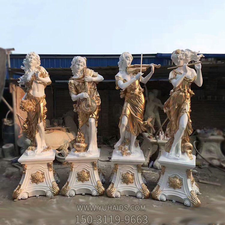 景區別墅擺放玻璃鋼漆金西方演奏女人雕像雕塑