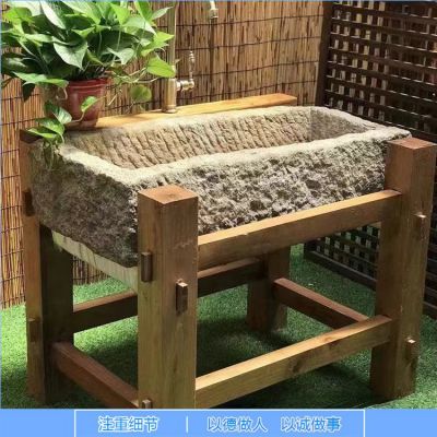 仿古做舊大理石石雕園林庭院老石槽雕塑