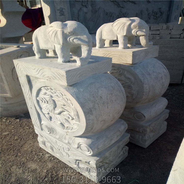 大理石石雕戶外園林庭院門口一對抱鼓石雕塑