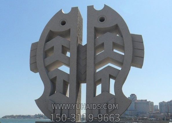 景區戶外一對簡約石雕雙子魚雕塑
