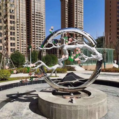 古風梅花創意不銹鋼景觀雕塑，古意盎然的水景裝飾