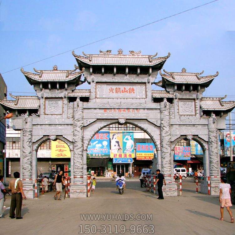 城市步行街擺放青石仿古建筑門樓石雕牌坊雕塑