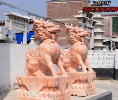 景區庭院門口天然石材石雕神獸麒麟雕塑