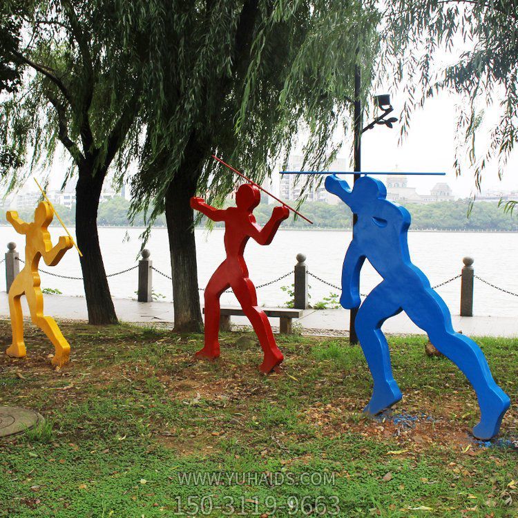 擲標槍，不銹鋼剪影運動人物雕塑
