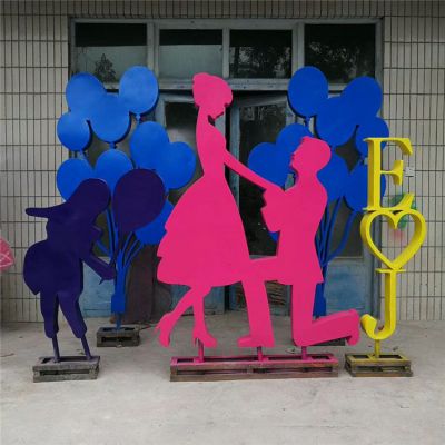 景區創意不銹鋼剪影愛情主題戶外園林求婚抽象人物擺件
