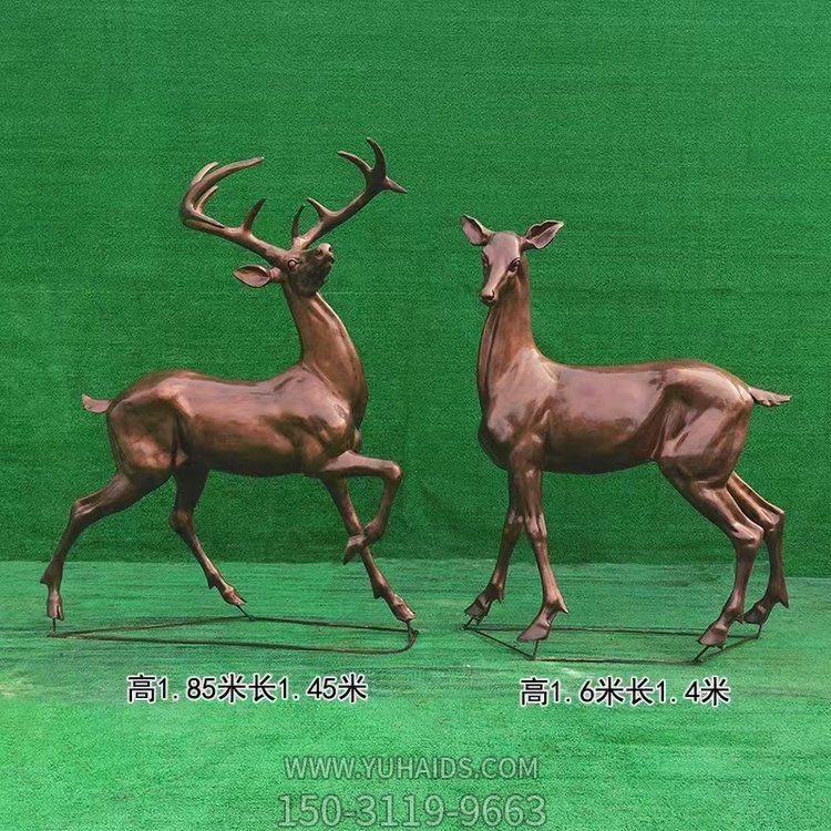 近2米高的玻璃鋼仿銅鹿，可改色，可做鑄銅效果雕塑