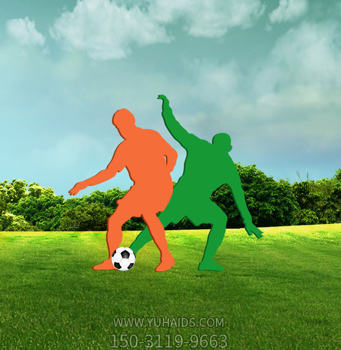 鐵藝剪影人物，踢足球的運(yùn)動(dòng)人物剪影雕塑