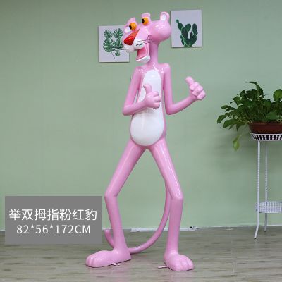 商場、卡通創意彩繪樹脂粉紅豹雕塑