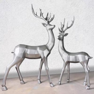 園林幾何不銹鋼抽象梅花鹿雕塑擺件