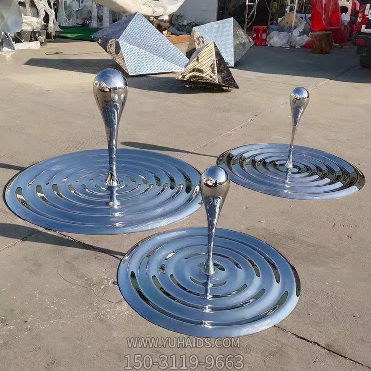 不銹鋼水滴水波紋盤，別墅會(huì)所景觀雕塑