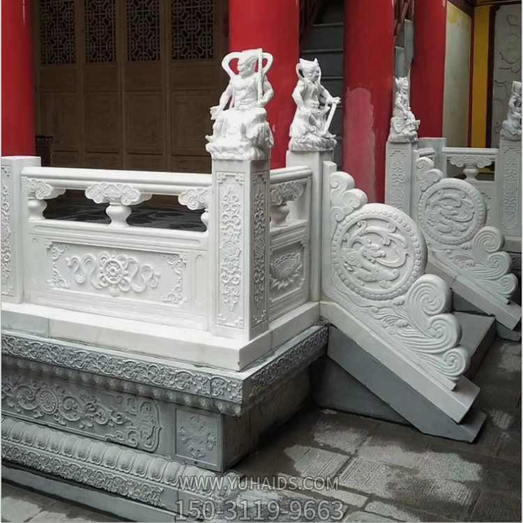 寺廟欄桿圍欄，漢白玉雕花欄板雕塑
