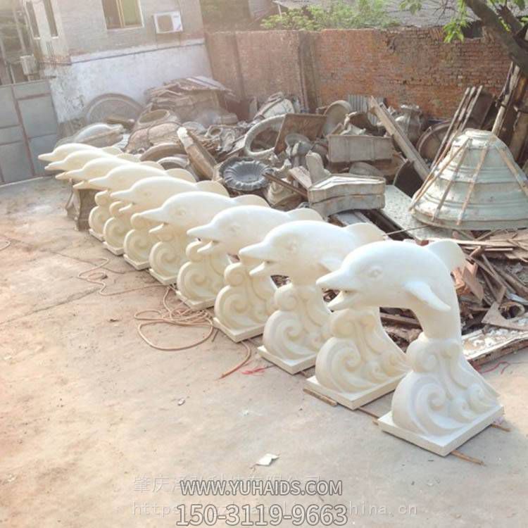 砂巖圓雕海豚噴水池酒店別墅水景雕塑擺件