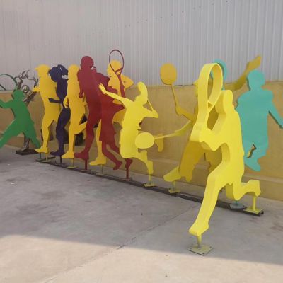 校園運(yùn)動(dòng)不銹鋼彩繪打羽毛球的抽象人物