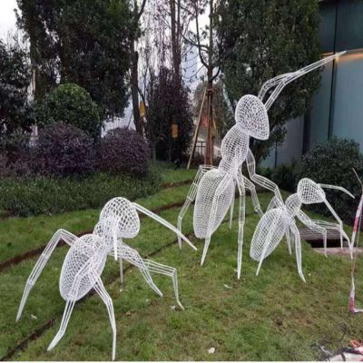 商業街 公園創意鏤空不銹鋼鏡面螞蟻雕塑