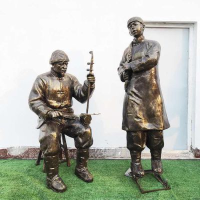 景區街道擺放玻璃鋼仿銅彈唱賣藝民俗人物小品