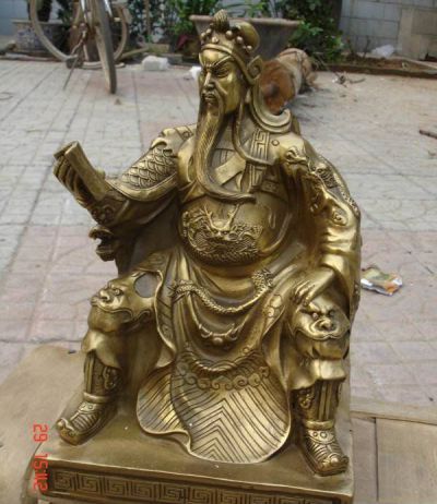 景區(qū)大型不銹鋼仿銅坐著看書的關公雕塑