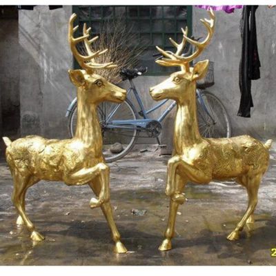 戶(hù)外園林鑄銅貼金小鹿擺件