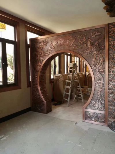 “龍鳳呈祥”銅浮雕,飯店裝飾隔斷