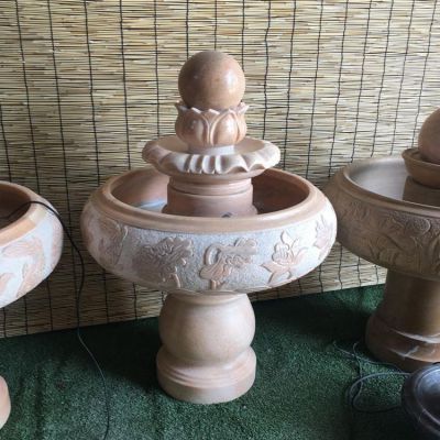 晚霞紅大理石風水球水缽，室內家用小型招財擺件