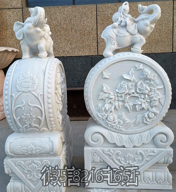 吉象（吉祥）漢白玉大象抱鼓石門墩