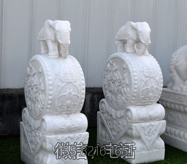 庭院門口門墩漢白玉抱鼓石石雕