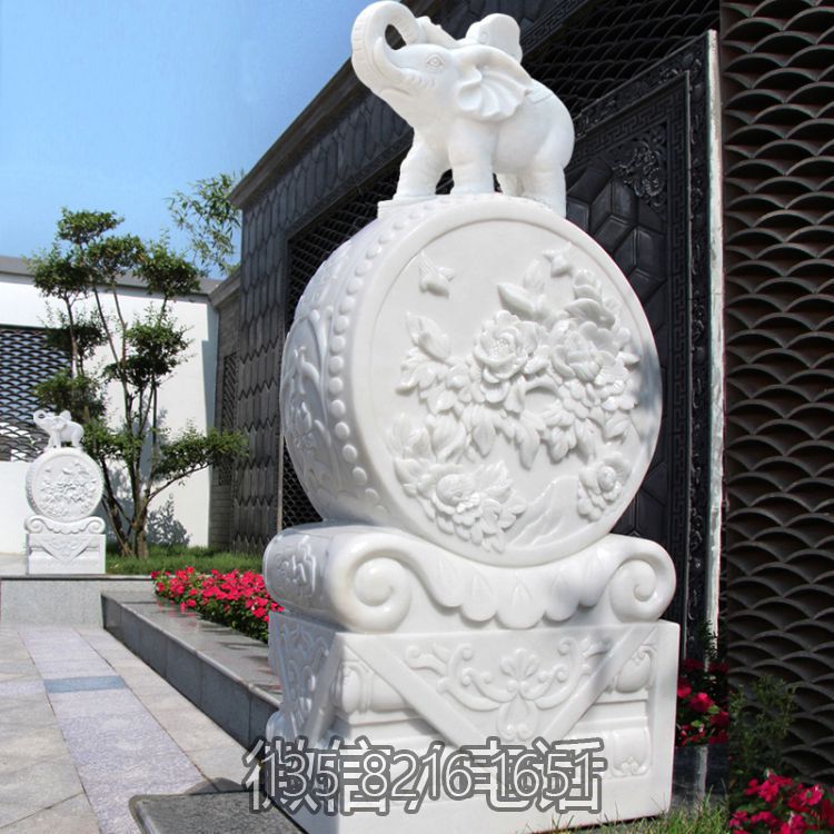 石雕門墩漢白玉抱鼓石 門口石墩裝飾擺件