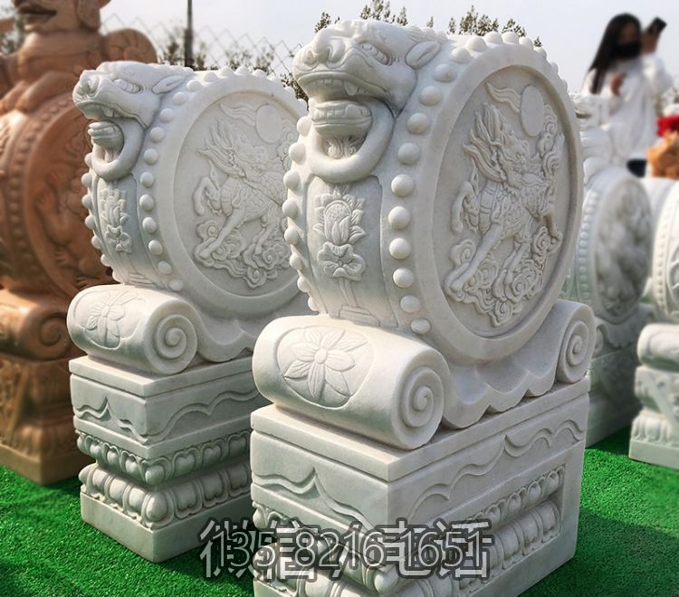 漢白玉大理石門墩抱鼓石