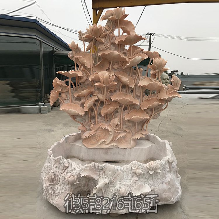 蓮花荷花池晚霞紅石雕流水養魚池景觀石雕