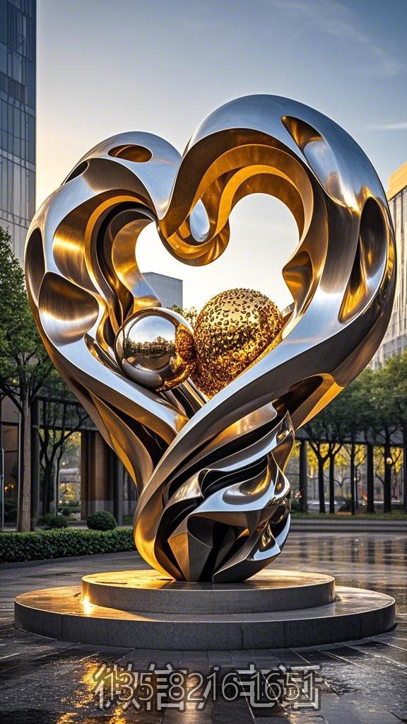 鏡面不銹鋼心形景觀雕塑