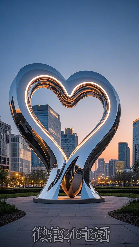抽象不銹鋼比心發光雕塑