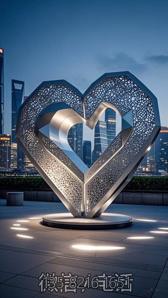 鏤空不銹鋼比心雕塑
