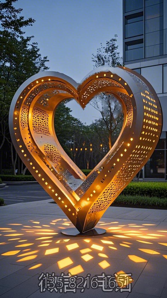 不銹鋼鏤空發(fā)光愛心雕塑