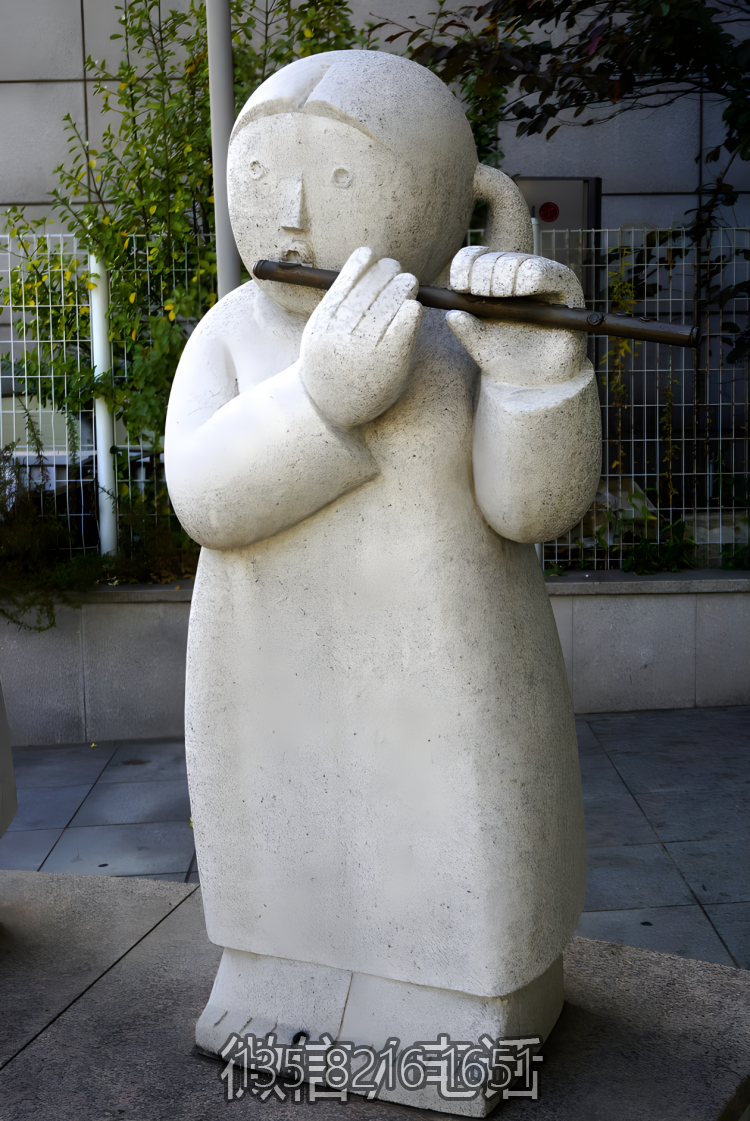 園林戶外石雕吹笛子的女孩雕塑