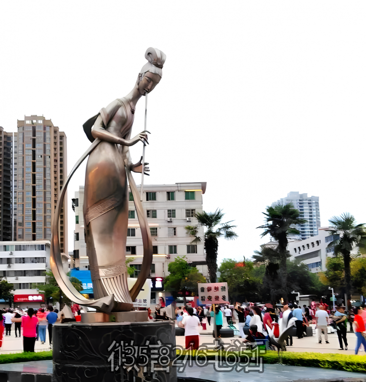 城市廣場景觀黃銅景觀吹簫的人物雕塑