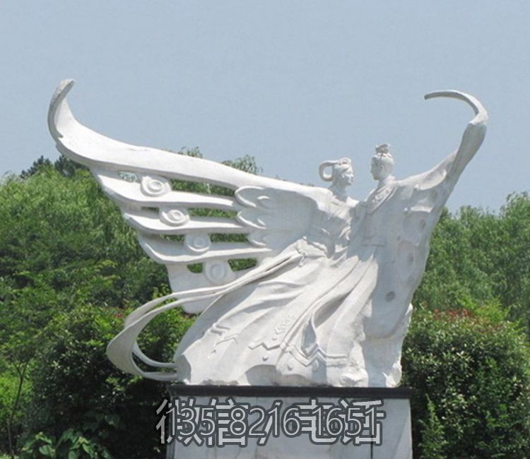 景區園林漢白玉石雕民間故事情景人物梁山伯與祝英臺雕塑