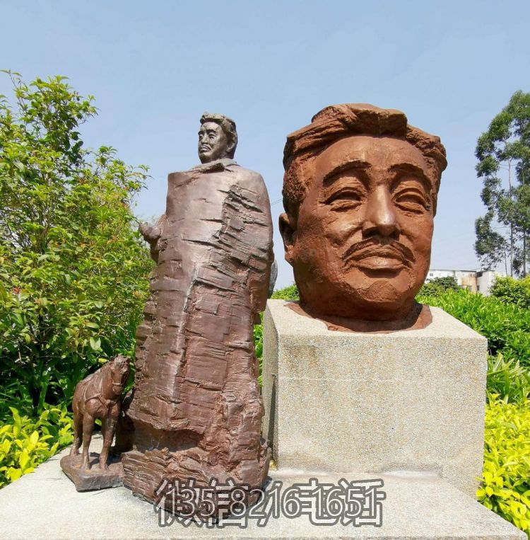 景區園林景觀玻璃鋼仿銅名人賀龍雕塑