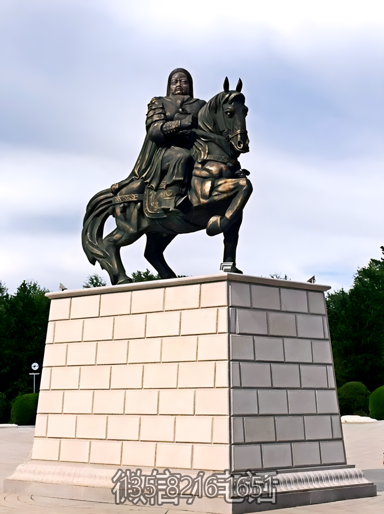 戶外廣場(chǎng)大型名人偉人景觀玻璃鋼鑄銅騎馬的成吉思汗雕塑