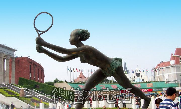 城市廣場大型裝飾擺件玻璃鋼仿銅打羽毛球的人物雕塑