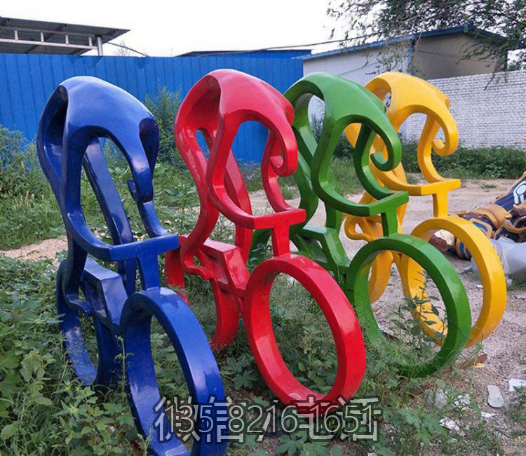 玻璃鋼抽象騎自行車(chē)體育運(yùn)動(dòng)主題公園擺件雕塑