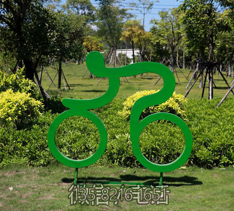 戶外大型剪影自行車運動人物玻璃鋼雕塑體育館健身場所裝飾