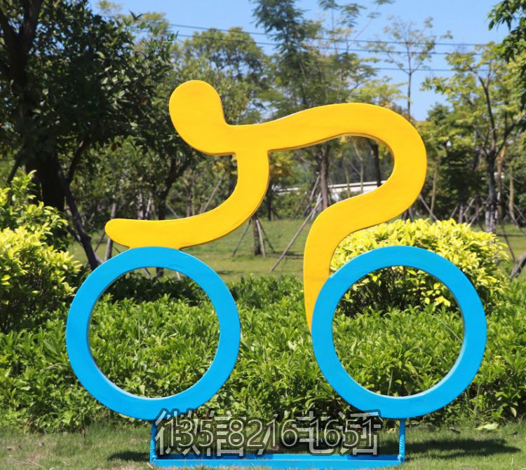 剪影自行車人物公園玻璃鋼運動小品雕塑