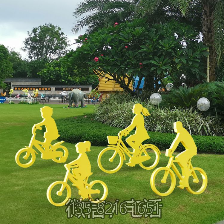 園林景觀不銹鋼擺件裝飾廣場(chǎng)騎自行車人物雕塑